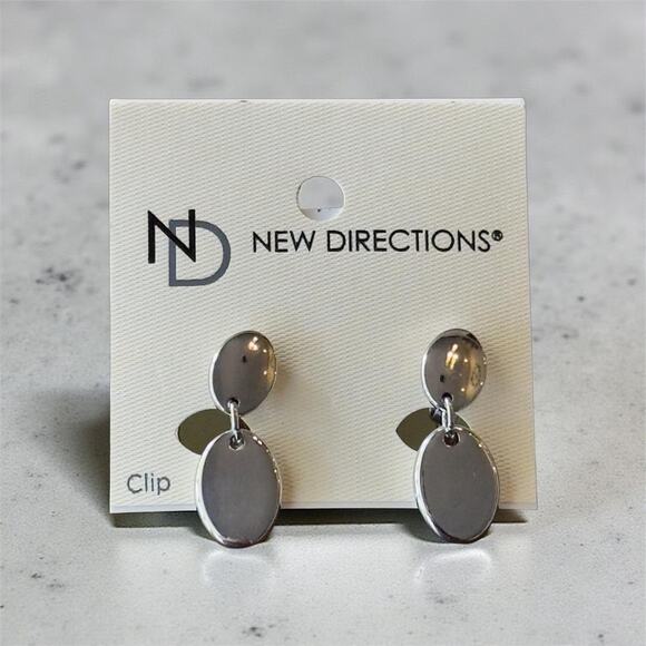 new directions Jewelry - New Directions Silver Tone Clip-On Dangle Earrings Oval Modern NWT